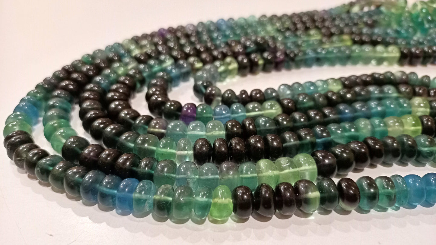 Natural Multi Fluorite Gemstone Rondelle  Plain Smooth 8 mm Beads Sold Per Strand 8 Inches Long Great Quality Beads