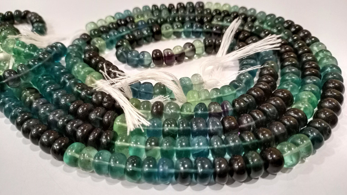 Natural Multi Fluorite Gemstone Rondelle  Plain Smooth 8 mm Beads Sold Per Strand 8 Inches Long Great Quality Beads