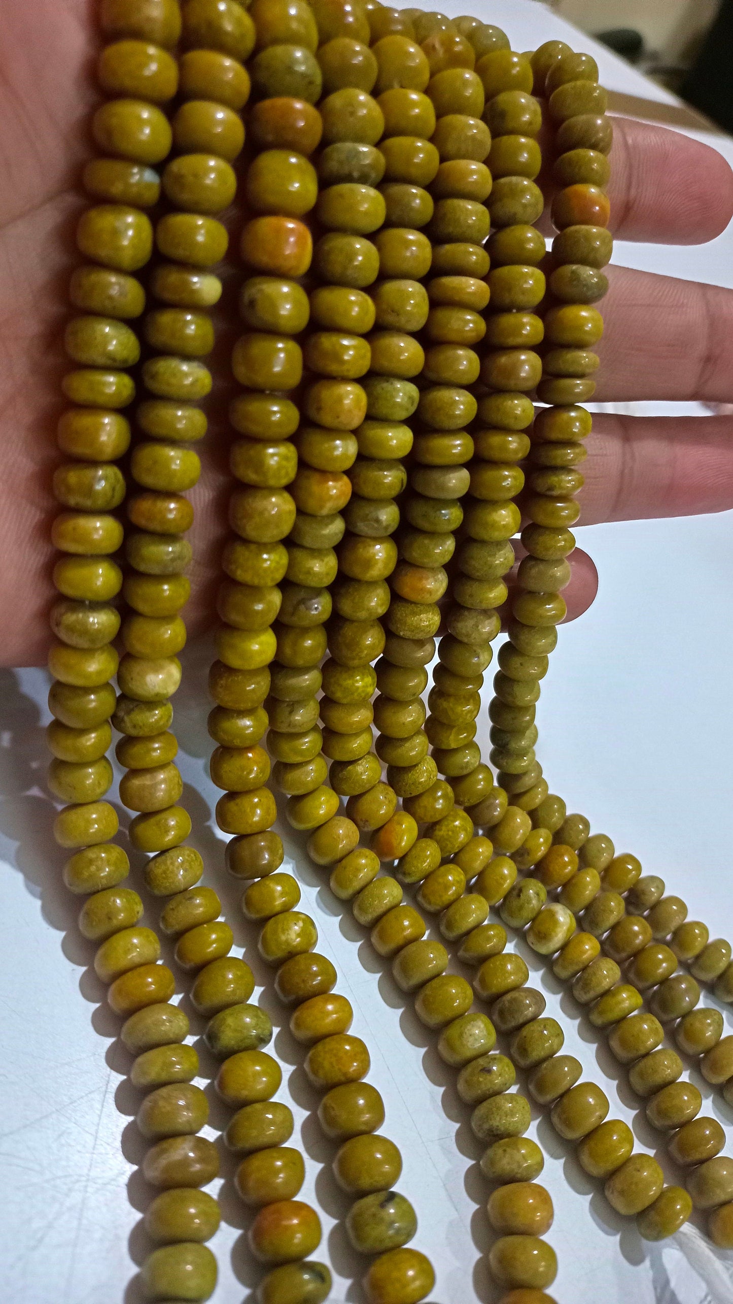 Natural Green Opal Gemstone Rondelle Plain Smooth 8mm Green Color Beads Strands 7 Inches Long Geart Quality Beads