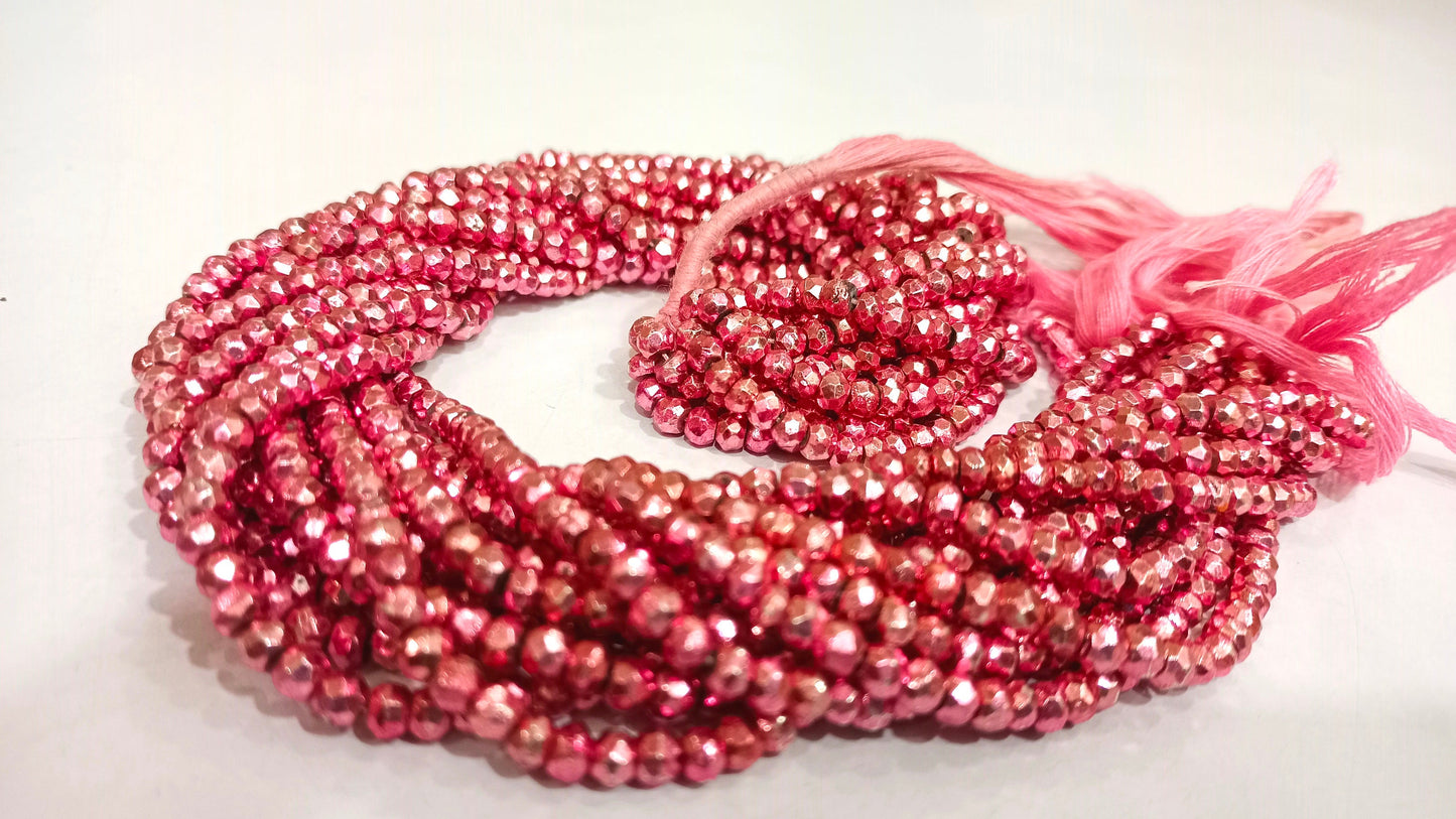 Natural Pink Pyrite Rondelle Faceted Beads 3-4mm Top Quality Gemstone Beads Strand 13 inch Long Jewelry making beads