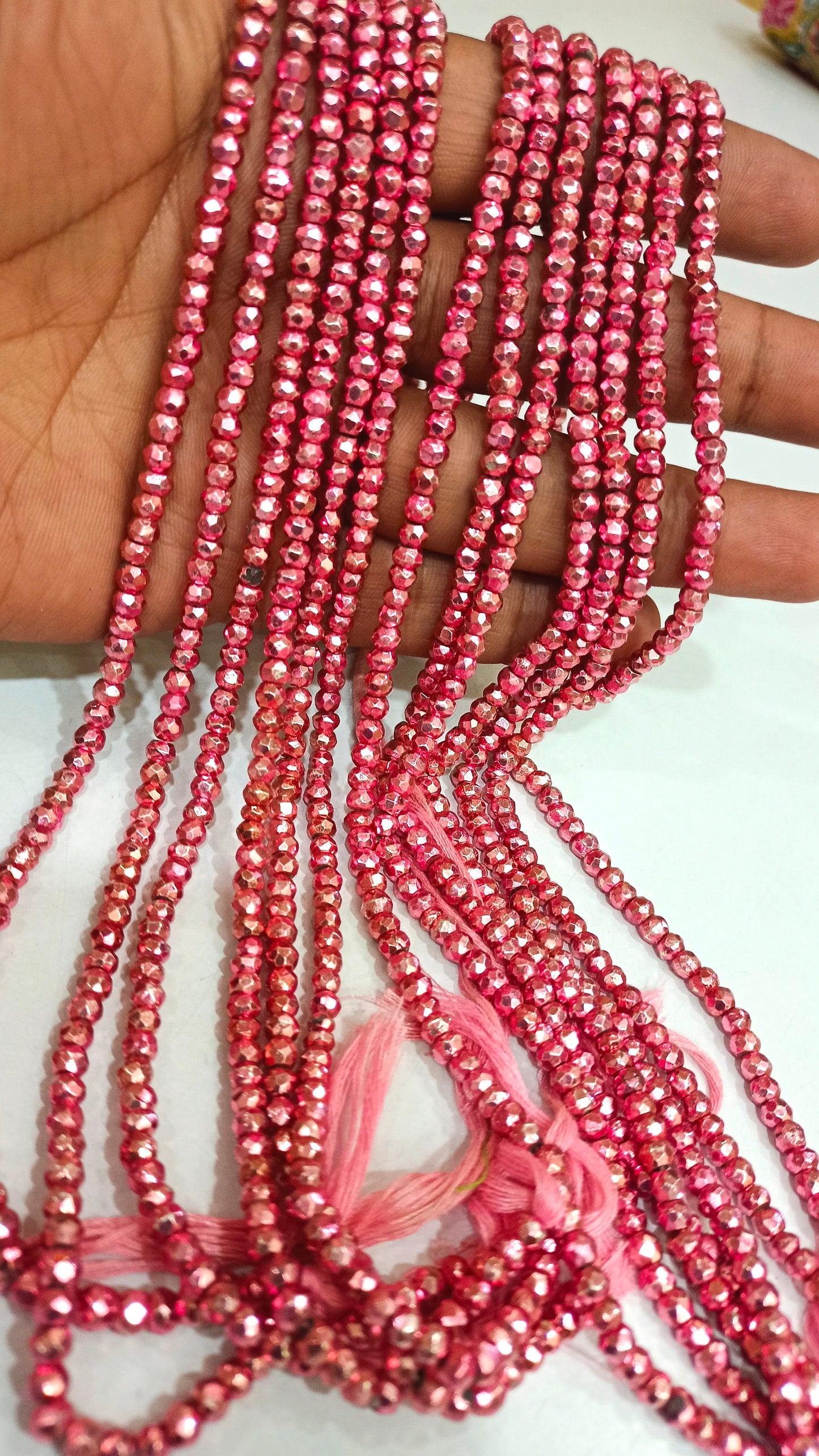 Natural Pink Pyrite Rondelle Faceted Beads 3-4mm Top Quality Gemstone Beads Strand 13 inch Long Jewelry making beads