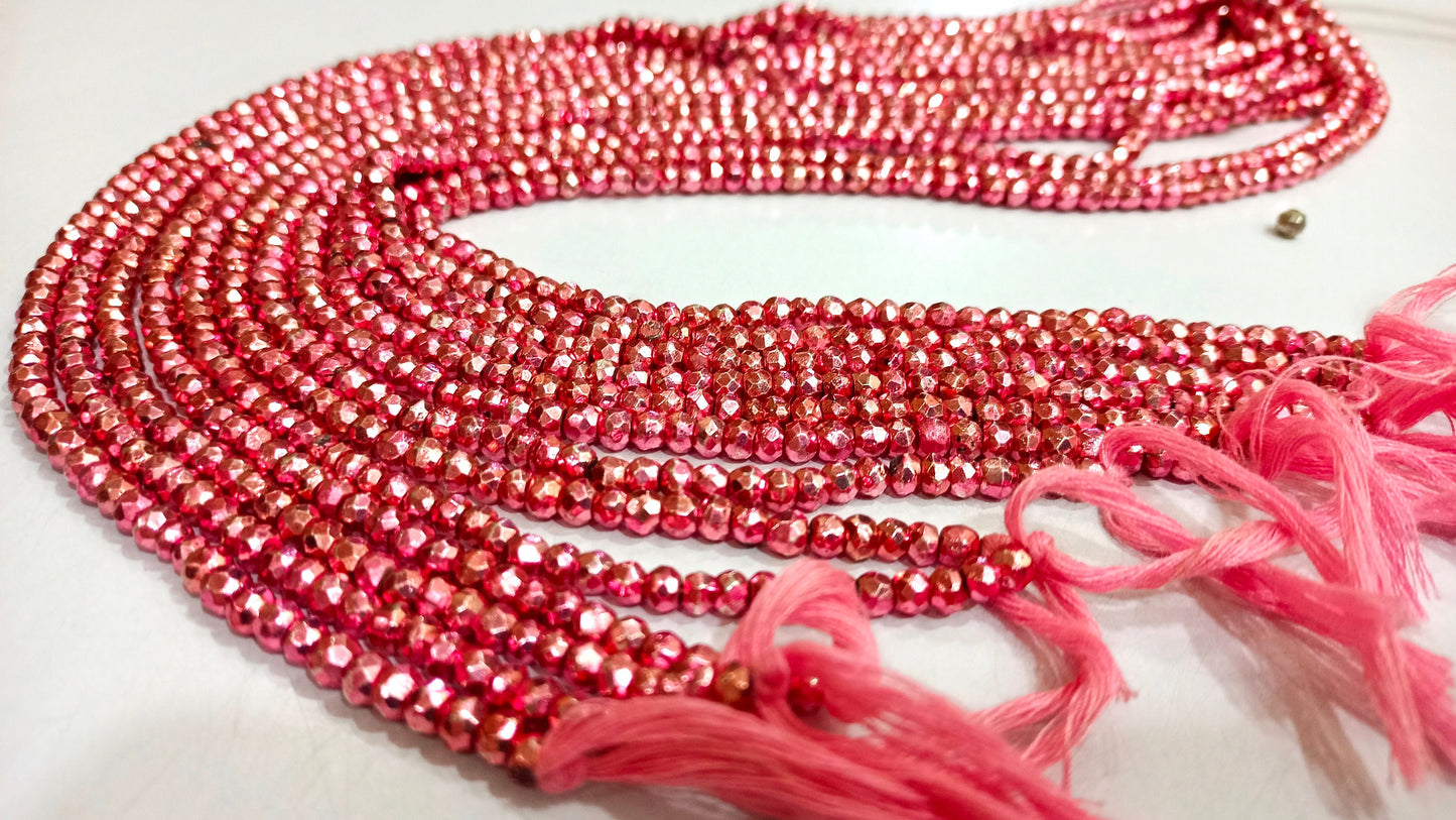 Natural Pink Pyrite Rondelle Faceted Beads 3-4mm Top Quality Gemstone Beads Strand 13 inch Long Jewelry making beads