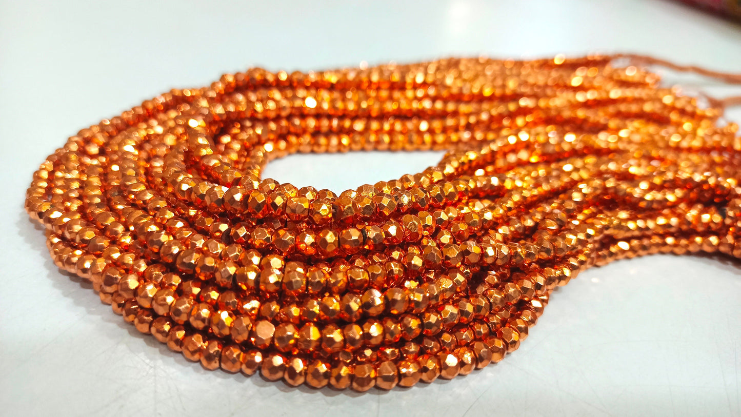 Natural Copper Pyrite Rondelle Faceted Beads 3-4mm Top Quality Gemstone Beads Strand 13 inch Long Jewelry making beads