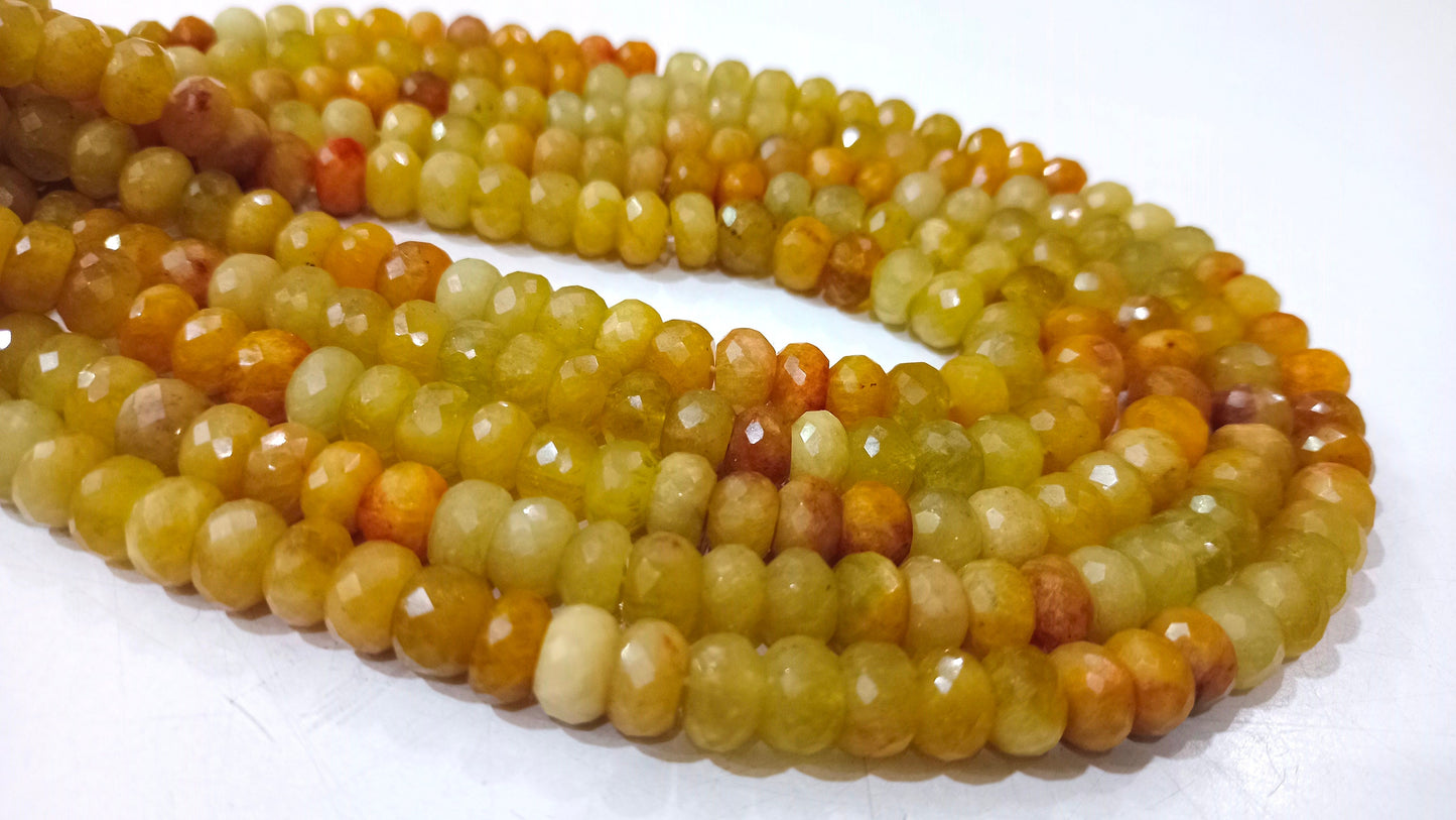 Natural Yellow Aquamarine Rondelle Briolette Faceted 8mm Gemstone Beads Sold Per Strand 8 Inches Long Great Quality  Beads
