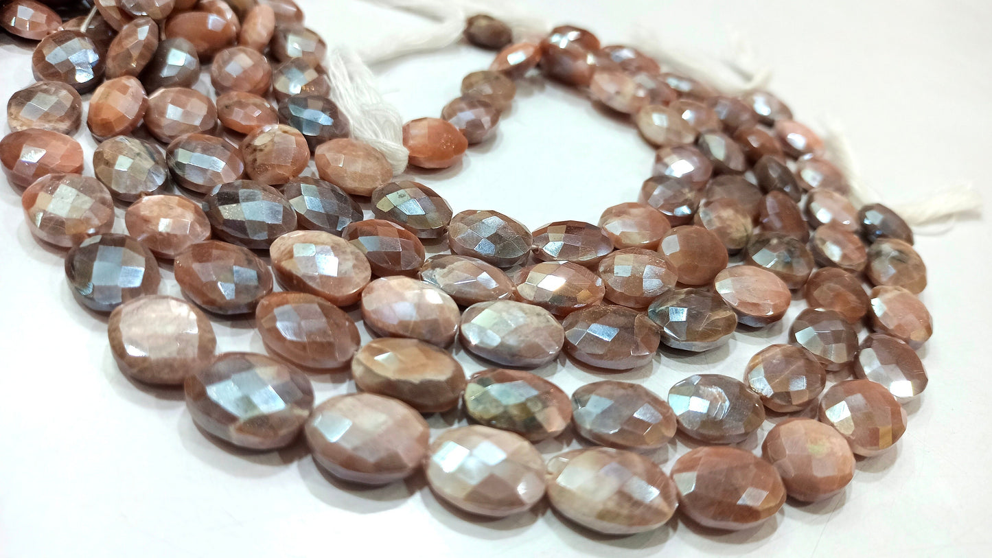 Natural Chocolate Moonstone Silver AB Mystic Coated Oval Shape Briolette Faceted Beads 7x10 to 8x12mm Strand 10 inch long High Quality Beads