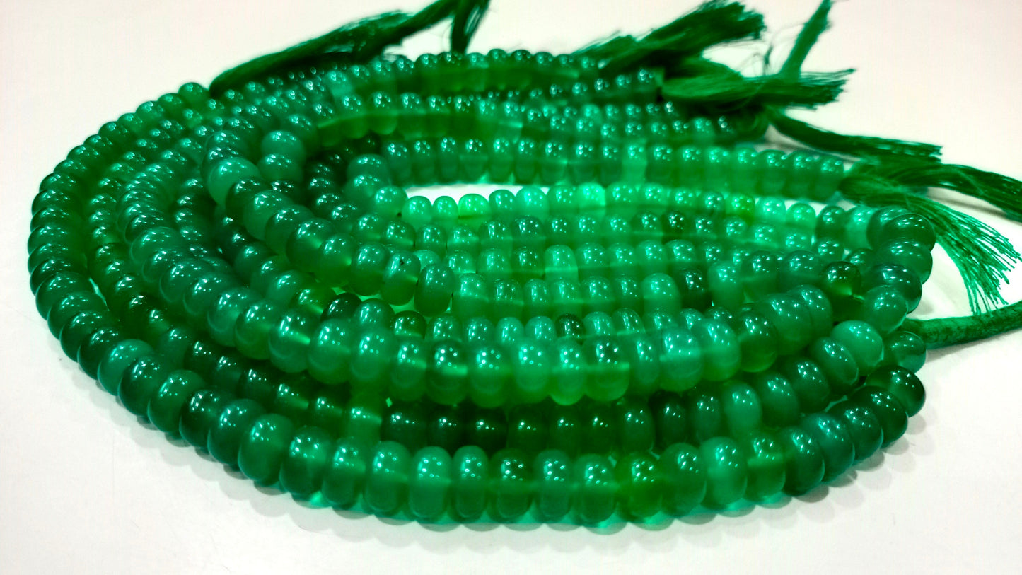 Natural Green Onyx Rondelle Plain Smooth 8mm Gemstone Beads Sold Per Strand 8 Inches Long Great Quality Beads