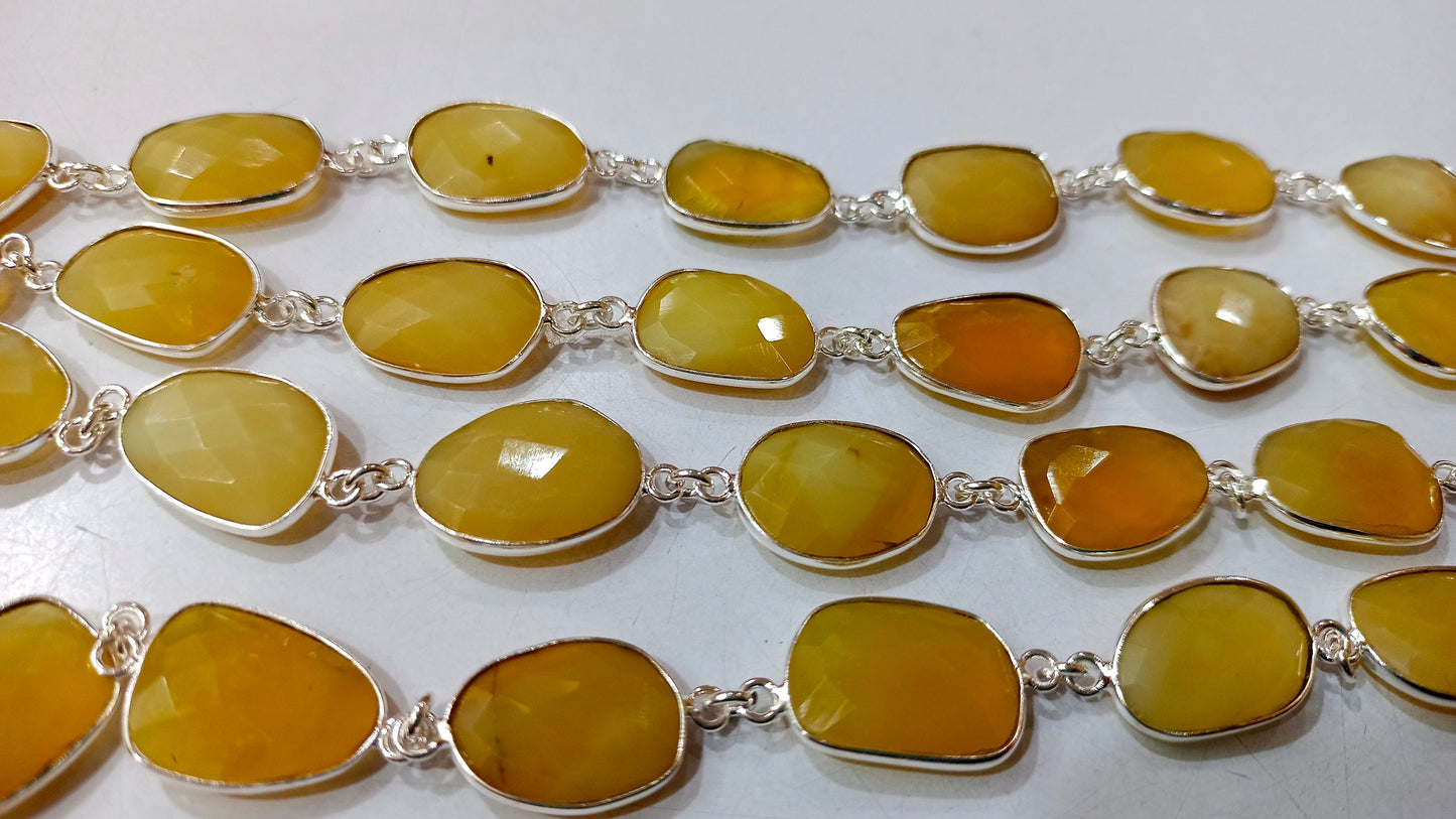 Natural yellow Opal Briolette Faceted Free Shape 12 to 15mm Bezel Connector  Gemstone Chain Sold Per Foot Great Quality Chain