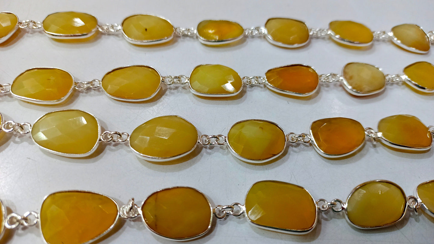 Natural yellow Opal Briolette Faceted Free Shape 12 to 15mm Bezel Connector  Gemstone Chain Sold Per Foot Great Quality Chain