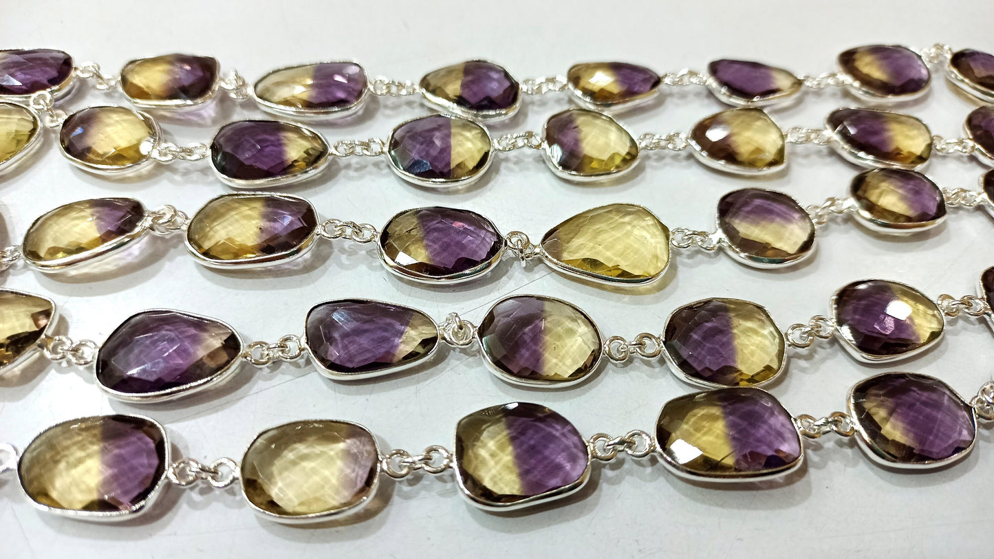 Ametrine Quartz Briolette Free Shape 12 to 15mm Bezel Connector Chain Sold Per Foot Best Quality Chain
