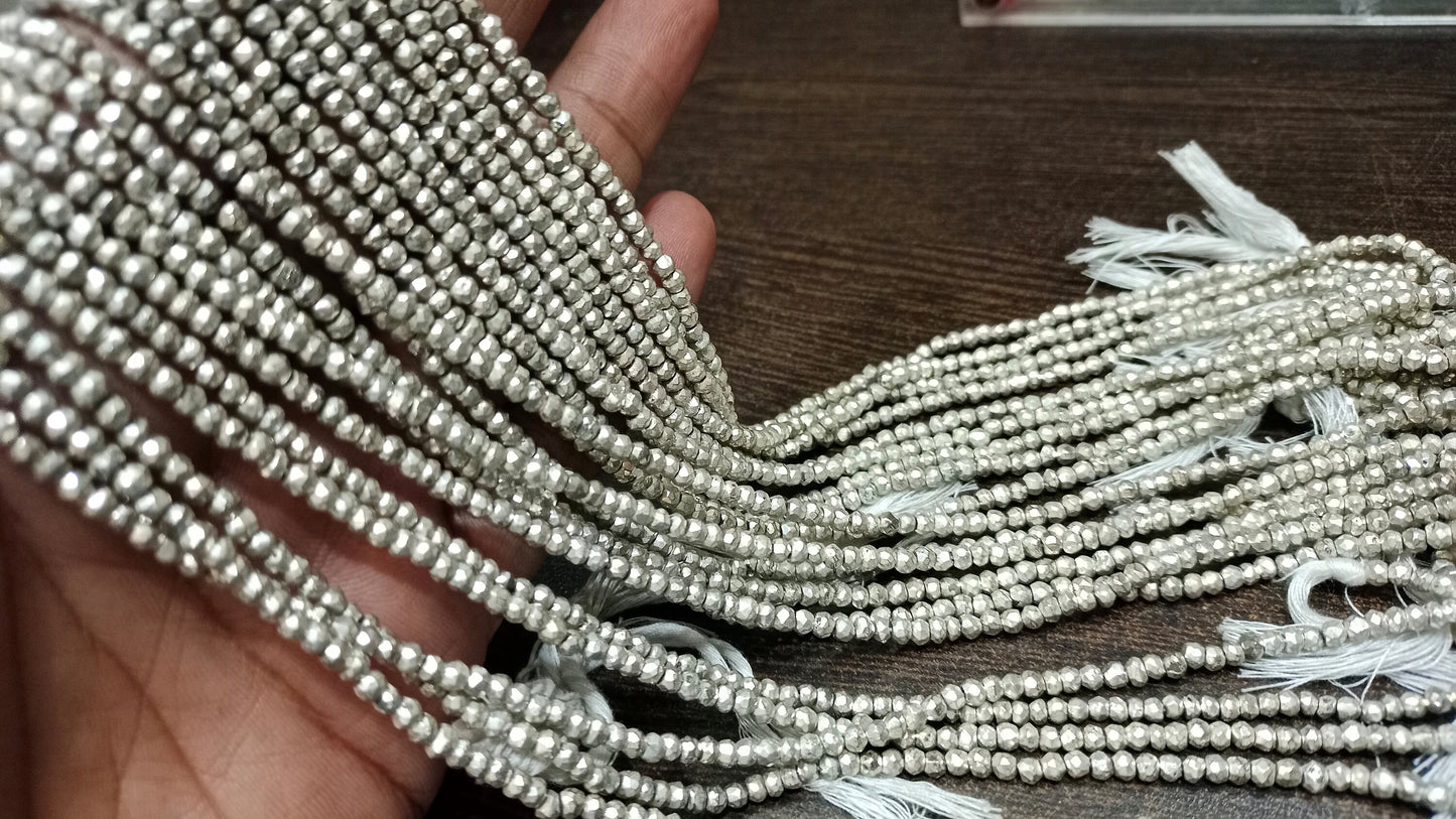 Natural Silver Pyrite Rondelle Faceted Beads 3-4mm Top Quality Gemstone Beads Strand 13 inch Long Jewelry making beads
