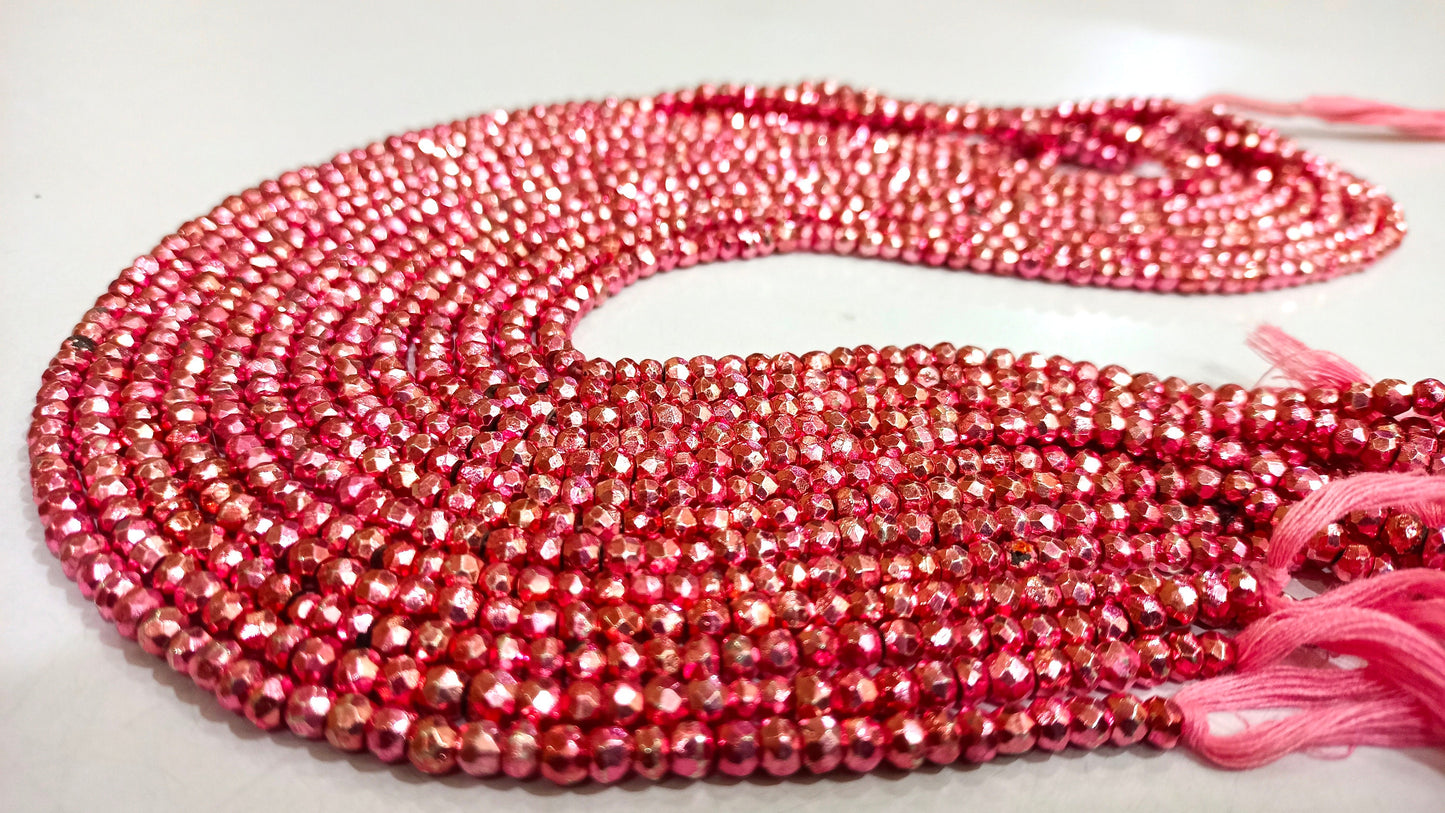 Natural Pink Pyrite Rondelle Faceted Beads 3-4mm Top Quality Gemstone Beads Strand 13 inch Long Jewelry making beads