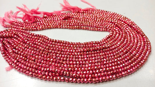 Natural Pink Pyrite Rondelle Faceted Beads 3-4mm Top Quality Gemstone Beads Strand 13 inch Long Jewelry making beads
