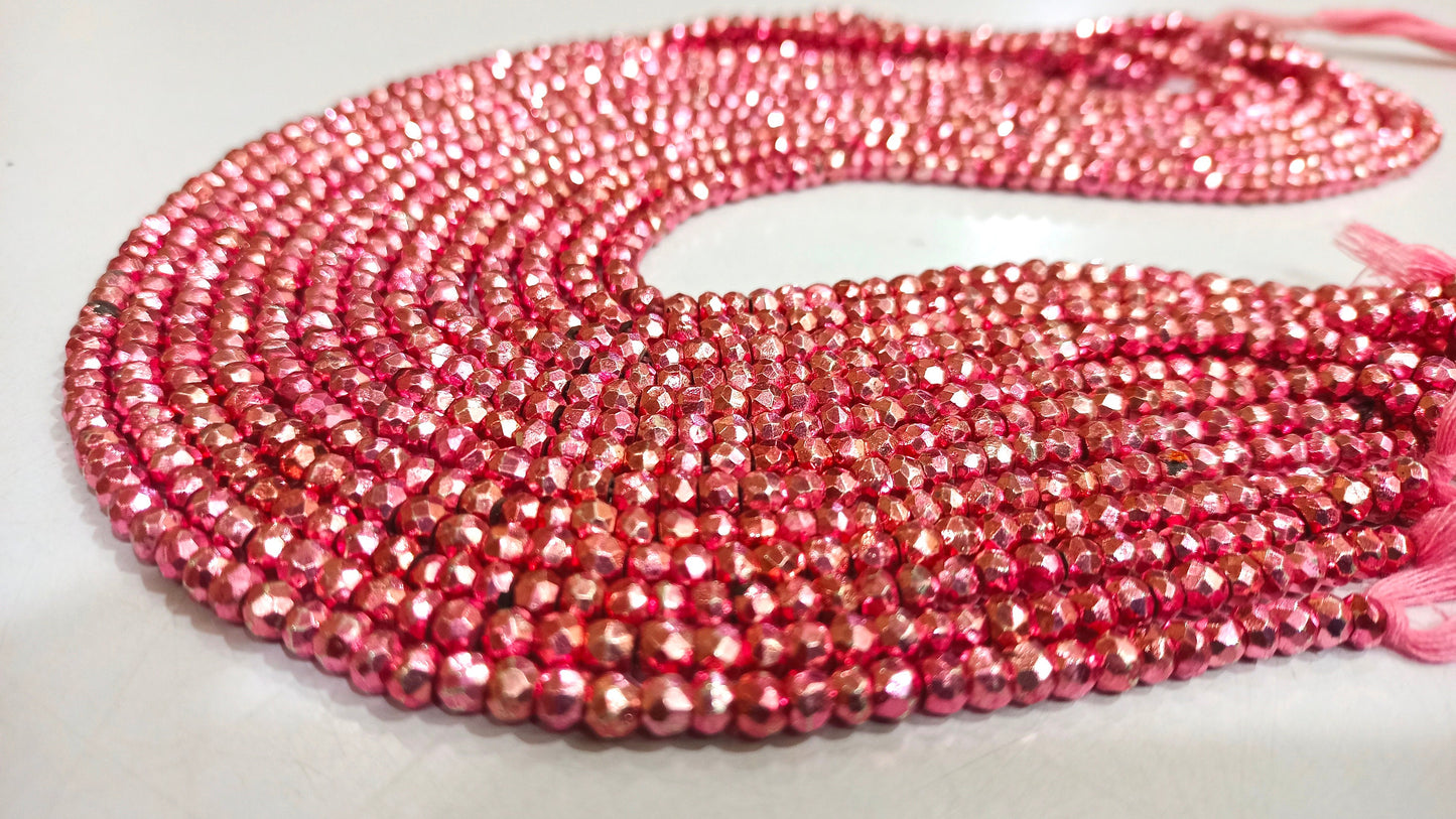 Natural Pink Pyrite Rondelle Faceted Beads 3-4mm Top Quality Gemstone Beads Strand 13 inch Long Jewelry making beads
