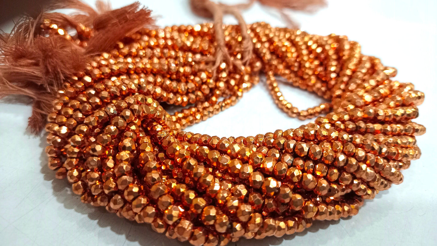 Natural Copper Pyrite Rondelle Faceted Beads 3-4mm Top Quality Gemstone Beads Strand 13 inch Long Jewelry making beads