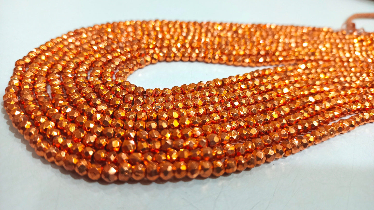 Natural Copper Pyrite Rondelle Faceted Beads 3-4mm Top Quality Gemstone Beads Strand 13 inch Long Jewelry making beads