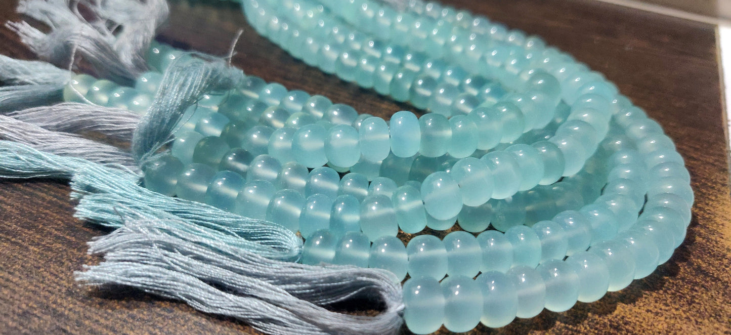 Natural Aqua Chalcedony Rondelle Plain Smooth 8mm Beads Sold Per Strand 8 Inches Long Great Quality Beads