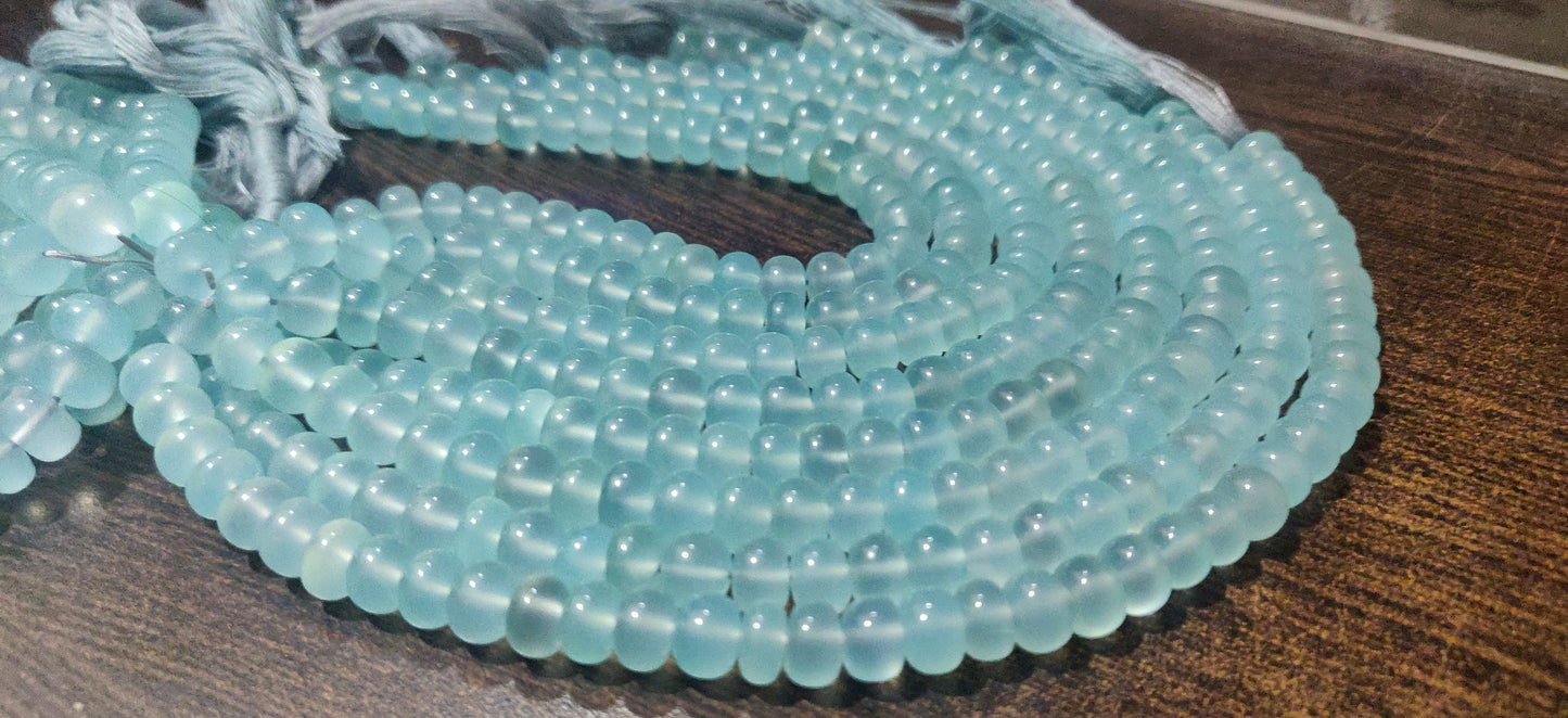 Natural Aqua Chalcedony Rondelle Plain Smooth 8mm Beads Sold Per Strand 8 Inches Long Great Quality Beads