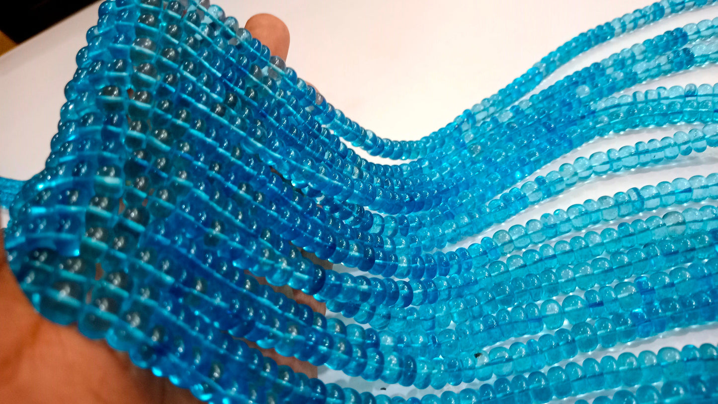 Natural Swiss blue Topaz Rondelle Plain Smooth Beads Sold Per Strand 8 Inches Long Great Quality Beads