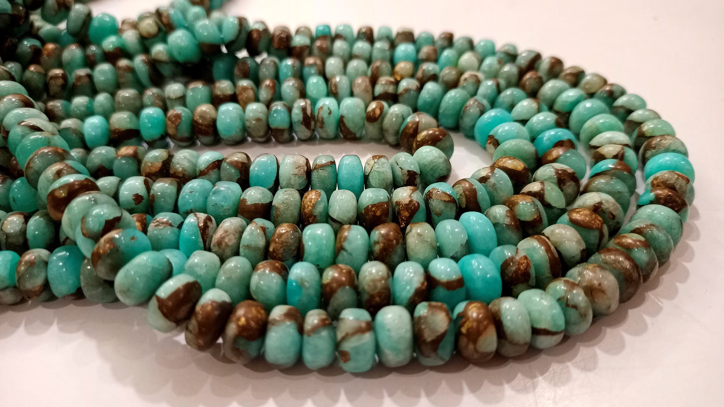 Natural Sky Blue Oyster Copper Turquoise Rondelle Plain Smooth Size 8mm Gemstone Beads Sold Per Strand 8  Inches Long Best Quality Beads