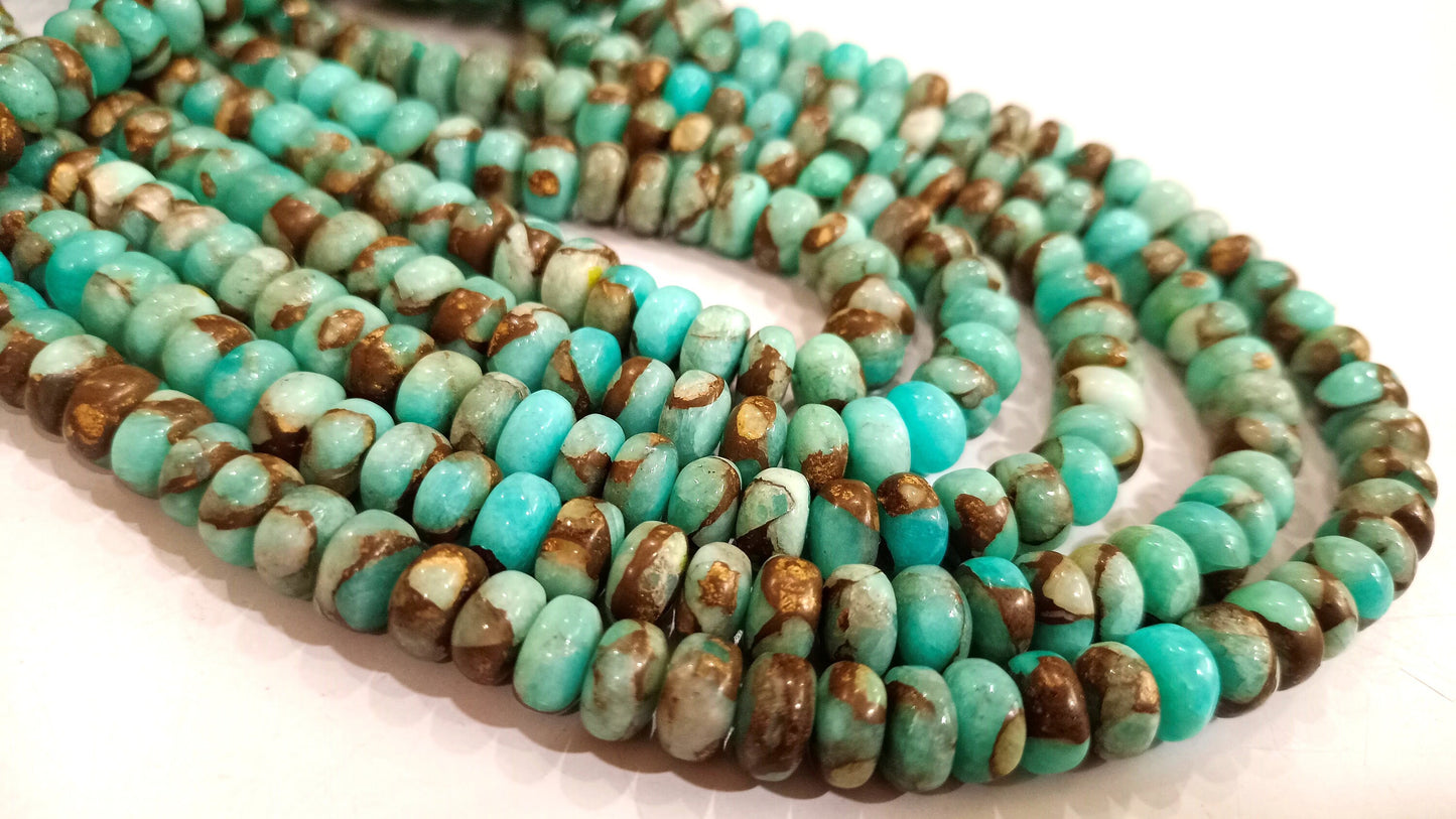 Natural Sky Blue Oyster Copper Turquoise Rondelle Plain Smooth Size 8mm Gemstone Beads Sold Per Strand 8  Inches Long Best Quality Beads