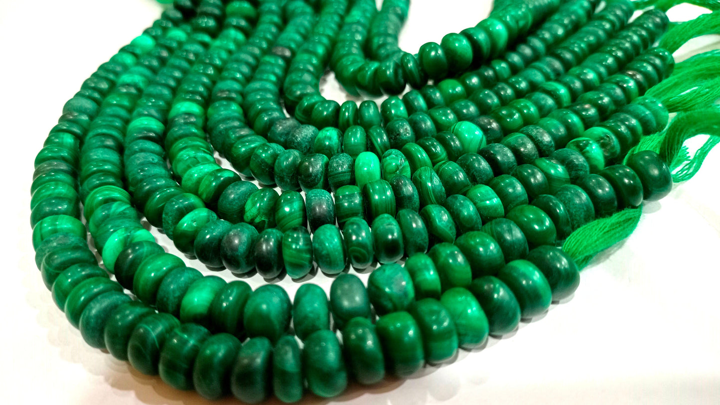 Natural Malachite Rondelle Plain smooth 8-9mm Gemstone Beads Sold per strand 8 inches long Great Quality Beads