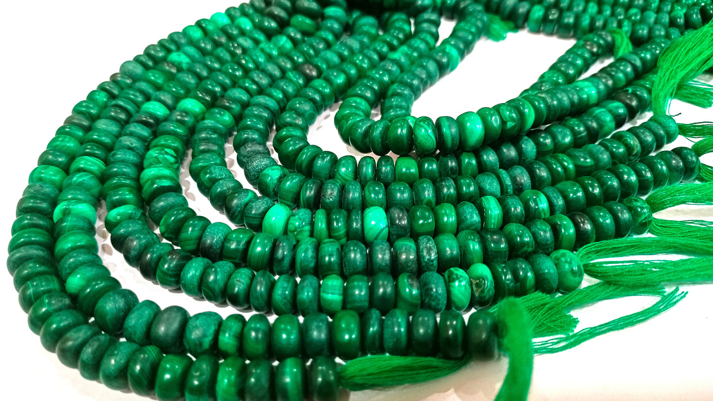 Natural Malachite Rondelle Plain smooth 8-9mm Gemstone Beads Sold per strand 8 inches long Great Quality Beads
