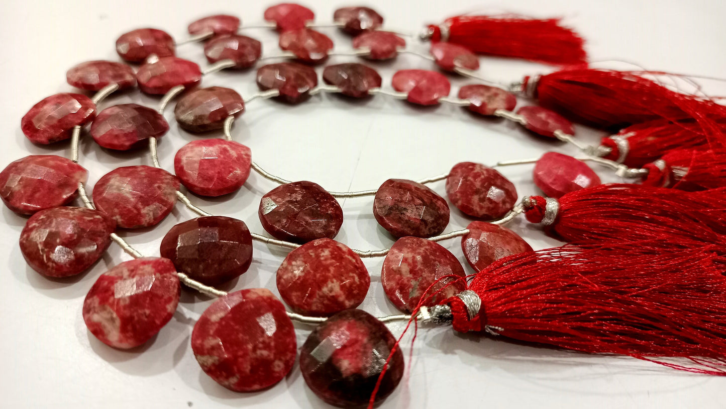 Natural Thulite Gemstone Heart Shape 14mm Faceted Beads Sold Per Strand 8 Inches Long Great Quality Beads