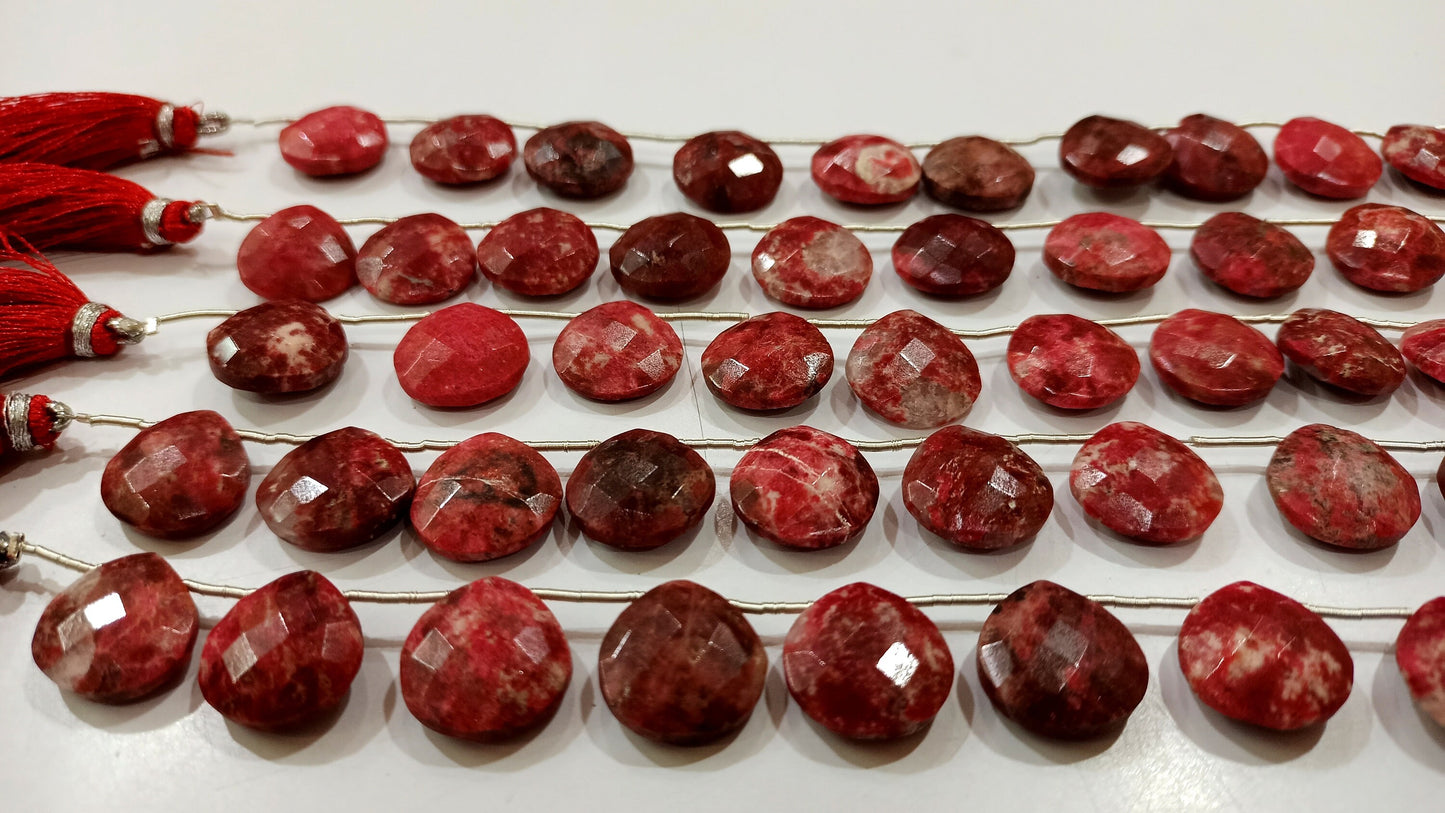 Natural Thulite Gemstone Heart Shape 14mm Faceted Beads Sold Per Strand 8 Inches Long Great Quality Beads