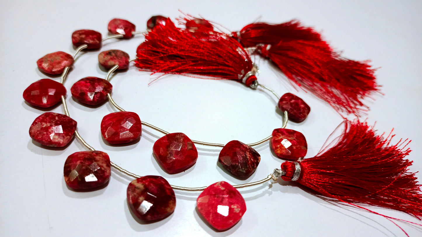 Natural Thulite Gemstone Cushion Shape 14mm Faceted Beads Sold Per Strand 8 Inches Long Great Quality Beads