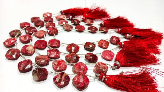 Natural Thulite Gemstone Cushion Shape 14mm Faceted Beads Sold Per Strand 8 Inches Long Great Quality Beads