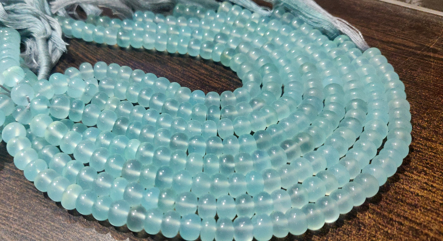Natural Aqua Chalcedony Rondelle Plain Smooth 8mm Beads Sold Per Strand 8 Inches Long Great Quality Beads