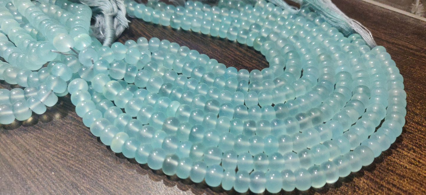 Natural Aqua Chalcedony Rondelle Plain Smooth 8mm Beads Sold Per Strand 8 Inches Long Great Quality Beads