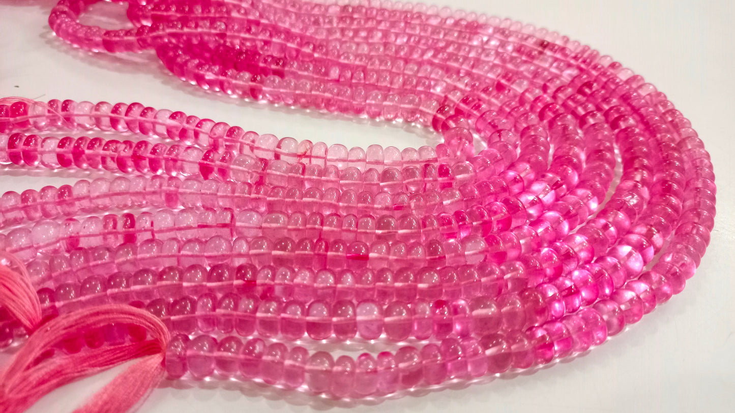 Topaz Pink Color Rondelle Plain Smooth Gemstone Beads Sold Per Strand 8 Inches Long Great Quality Beads