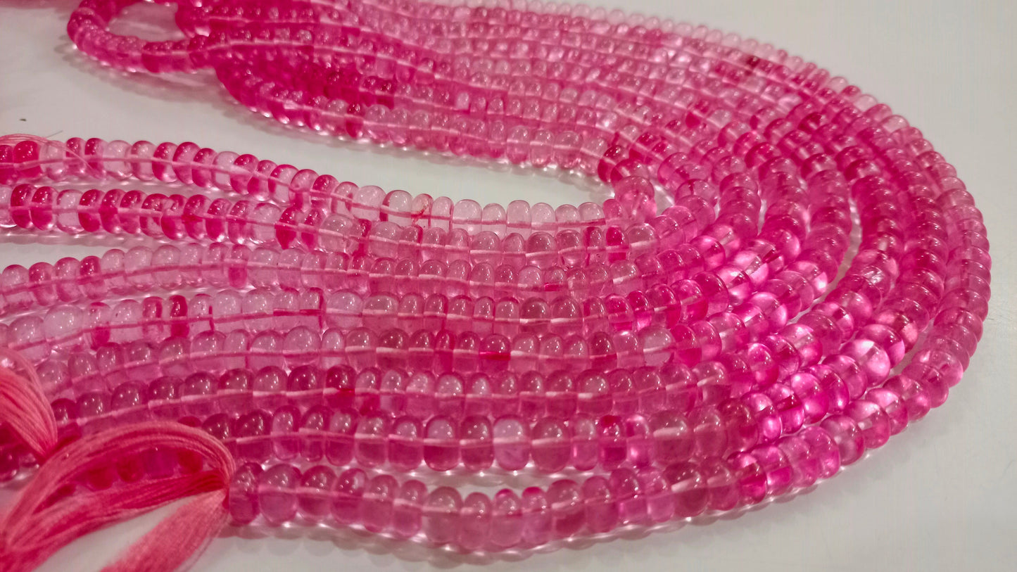 Topaz Pink Color Rondelle Plain Smooth Gemstone Beads Sold Per Strand 8 Inches Long Great Quality Beads