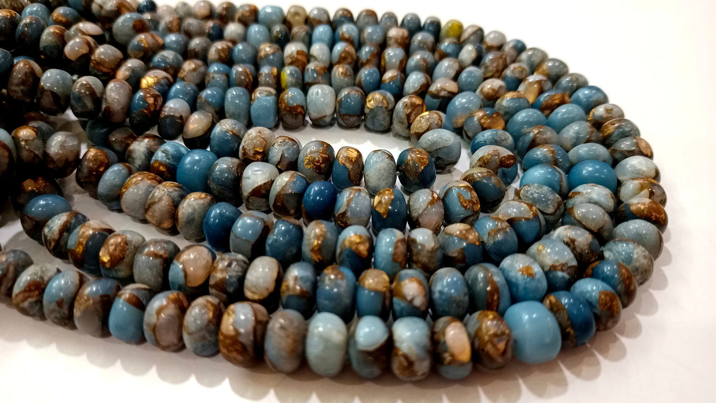Natural Grey Oyster Copper Turquoise Rondelle Plain Smooth Size 8mm Gemstone Beads Sold Per Strand 8  Inches Long Best Quality Beads