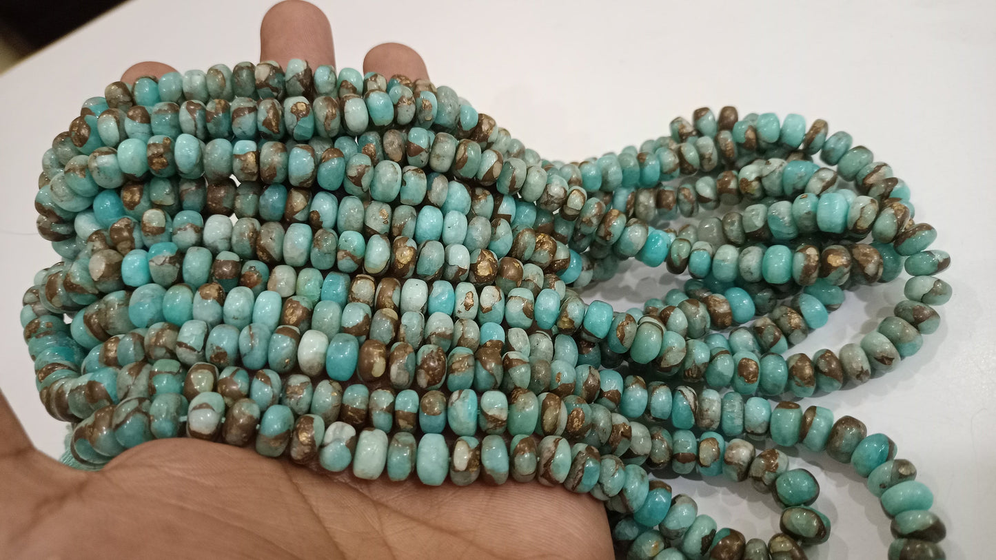 Natural Sky Blue Oyster Copper Turquoise Rondelle Plain Smooth Size 8mm Gemstone Beads Sold Per Strand 8  Inches Long Best Quality Beads