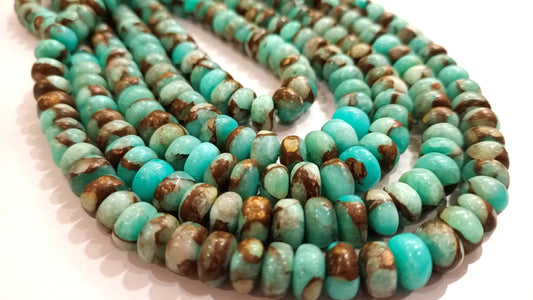 Natural Sky Blue Oyster Copper Turquoise Rondelle Plain Smooth Size 8mm Gemstone Beads Sold Per Strand 8  Inches Long Best Quality Beads