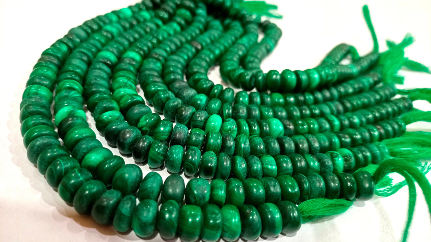 Natural Malachite Rondelle Plain smooth 8-9mm Gemstone Beads Sold per strand 8 inches long Great Quality Beads