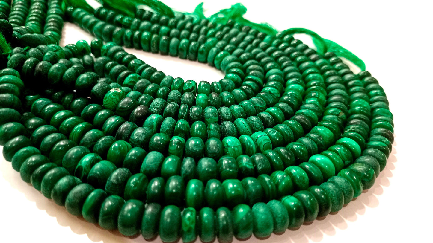 Natural Malachite Rondelle Plain smooth 8-9mm Gemstone Beads Sold per strand 8 inches long Great Quality Beads