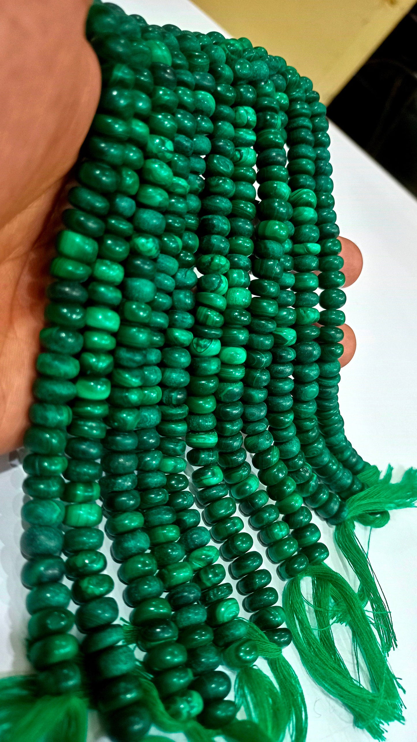 Natural Malachite Rondelle Plain smooth 8-9mm Gemstone Beads Sold per strand 8 inches long Great Quality Beads