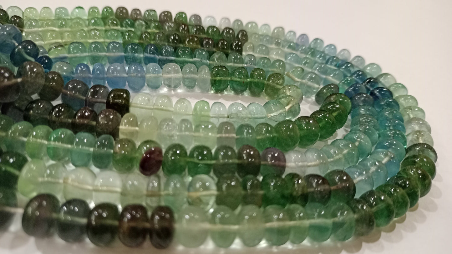 Natural Multi Fluorite Gemstone Rondelle  Plain Smooth 8 mm Beads Sold Per Strand 8 Inches Long Great Quality Beads