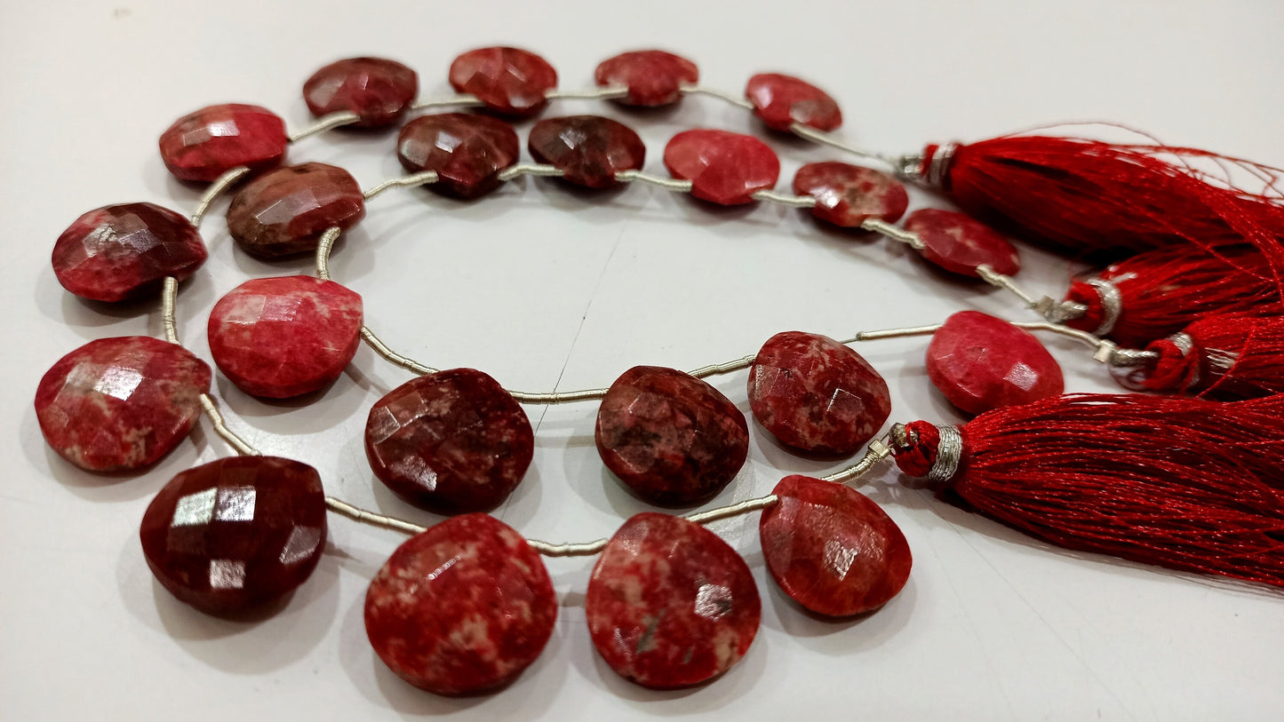 Natural Thulite Gemstone Heart Shape 14mm Faceted Beads Sold Per Strand 8 Inches Long Great Quality Beads