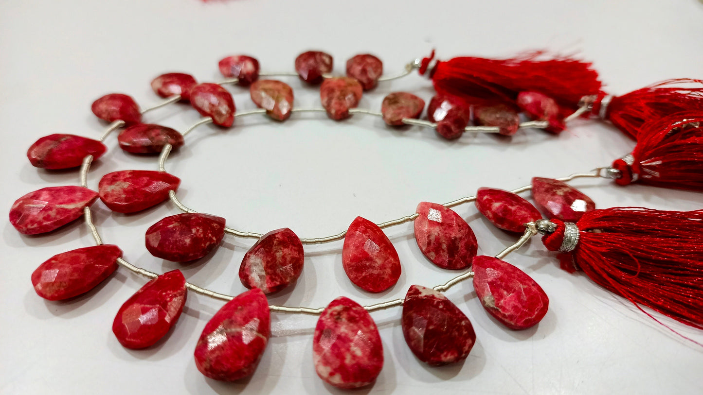 Natural Thulite Gemstone Pear Shape 10x15mm Faceted Beads Sold Per Strand 8 Inches Long Great Quality Beads