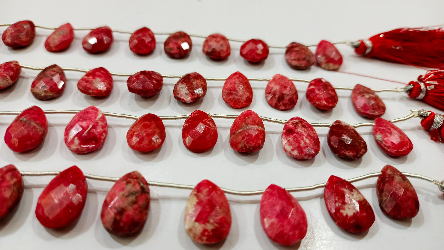 Natural Thulite Gemstone Pear Shape 10x15mm Faceted Beads Sold Per Strand 8 Inches Long Great Quality Beads