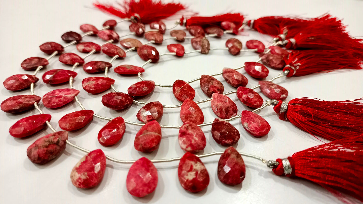 Natural Thulite Gemstone Pear Shape 10x15mm Faceted Beads Sold Per Strand 8 Inches Long Great Quality Beads