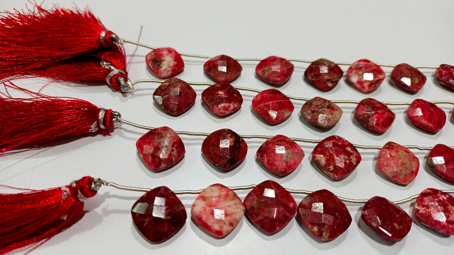 Natural Thulite Gemstone Cushion Shape 14mm Faceted Beads Sold Per Strand 8 Inches Long Great Quality Beads