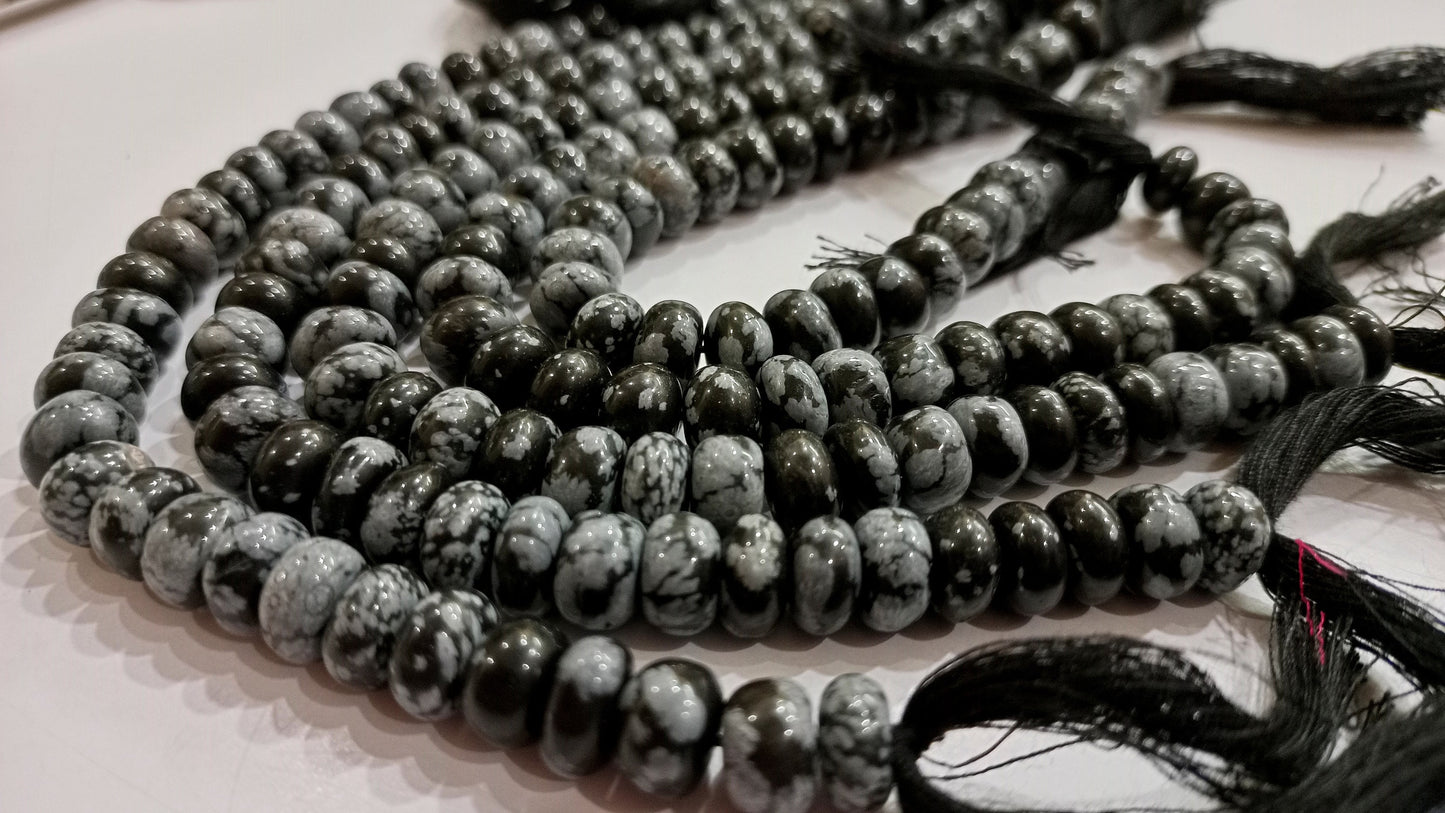 Natural Gemstone Black Snowflake Rondelle Plain Smooth 8mm Beads Sold Per Strand 8 Inches Long Great Quality Beads