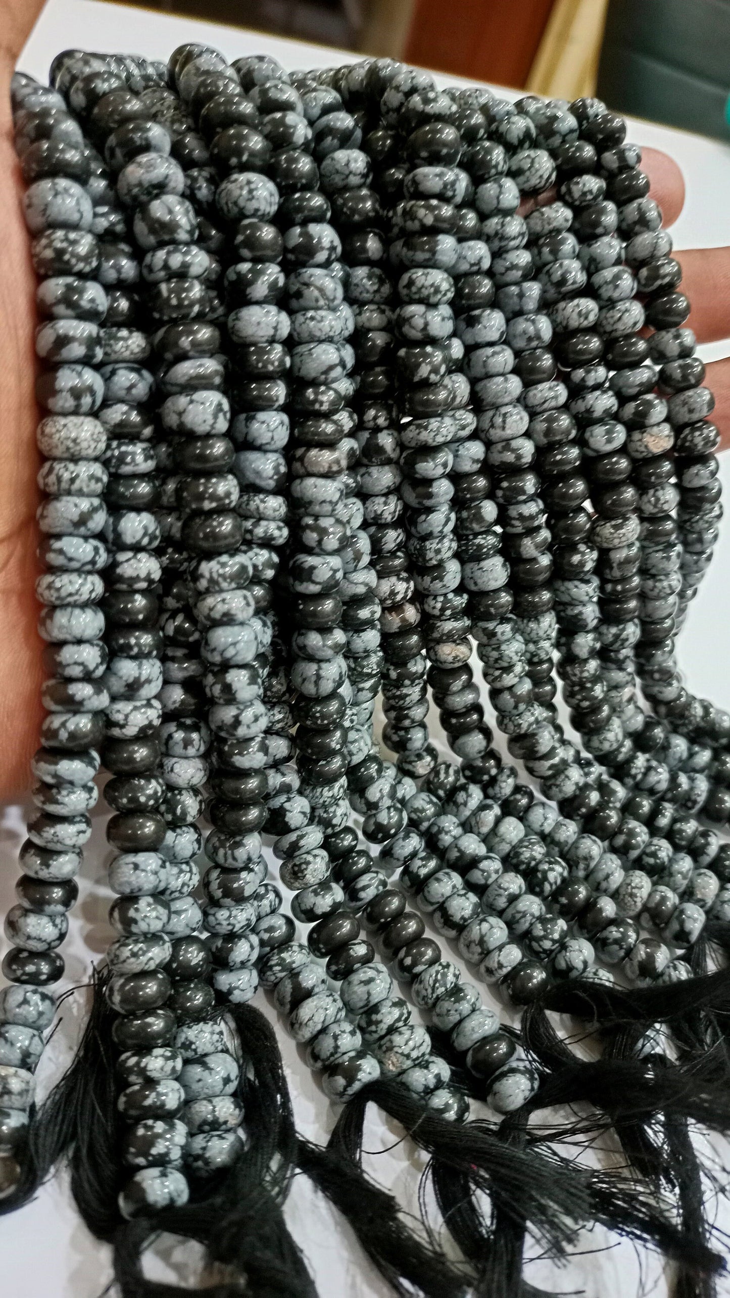 Natural Gemstone Black Snowflake Rondelle Plain Smooth 8mm Beads Sold Per Strand 8 Inches Long Great Quality Beads