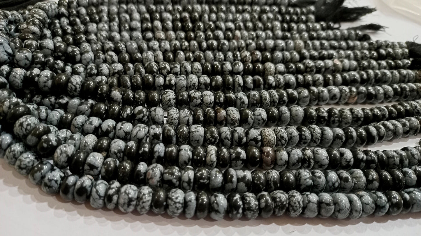 Natural Gemstone Black Snowflake Rondelle Plain Smooth 8mm Beads Sold Per Strand 8 Inches Long Great Quality Beads