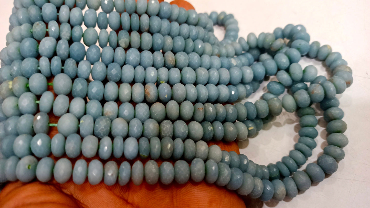 Natural Angelite Rondelle Faceted 8mm Gemstone Beads Sold Per Strand 8 Inches Long Great Quality Beads